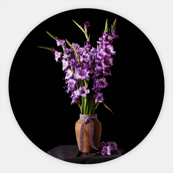 Muurcirkel schilderij Stilleven Gladiolen in vaas