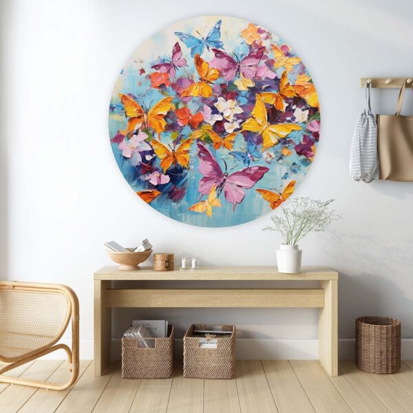 Muurcirkel schilderij kleurige vlinders
