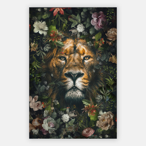 schilderij leeuw met bloemen