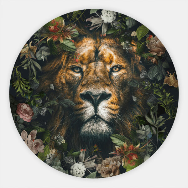 Muurcirkel Leeuw met bloemen