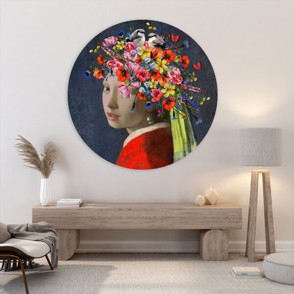 Muurcirkel schilderij meisje met de parel springtime