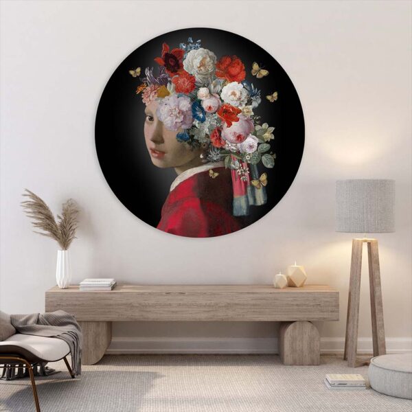 Muurcirkel Meisje met de parel - the red version