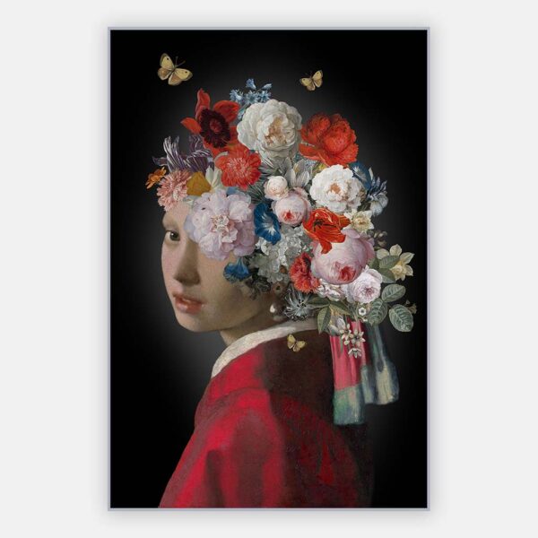 Schilderij Meisje met de parel - the red version in artframe