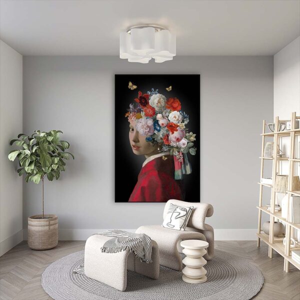 Schilderij Meisje met de parel - the red version in artframe