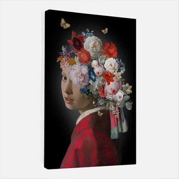 Canvas Schilderij Meisje met de parel - the red version