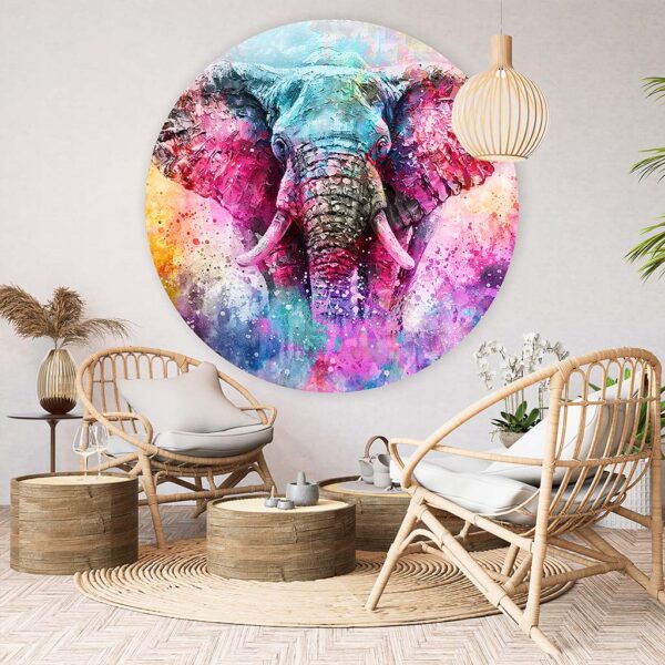 Muurcirkel Rainbow giant - kleurrijke olifant