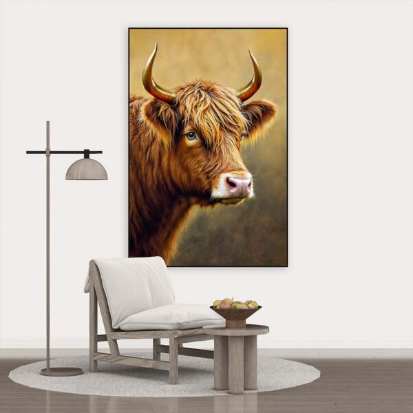 Artframe met schilderij Schotse hooglander met gouden hoorns