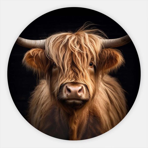 Muurcirkel Schotse Hooglander zwarte achtergrond