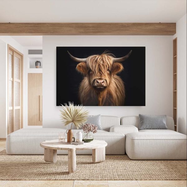 Canvas Schotse Hooglander zwarte achtergrond
