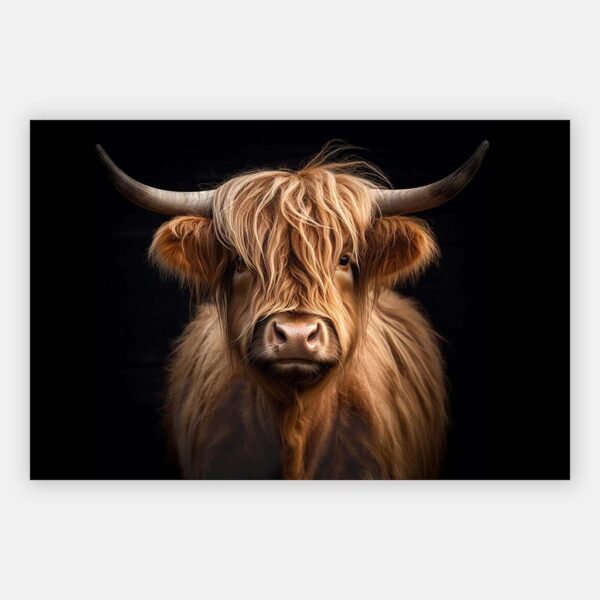 Schilderij Schotse Hooglander zwarte achtergrond