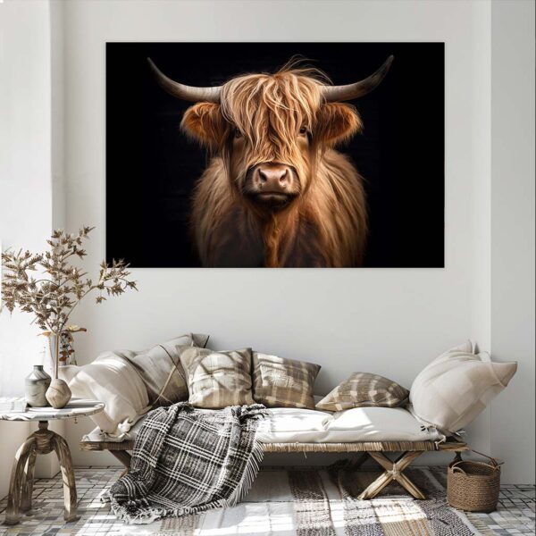 schilderij Schotse Hooglander zwarte achtergrond
