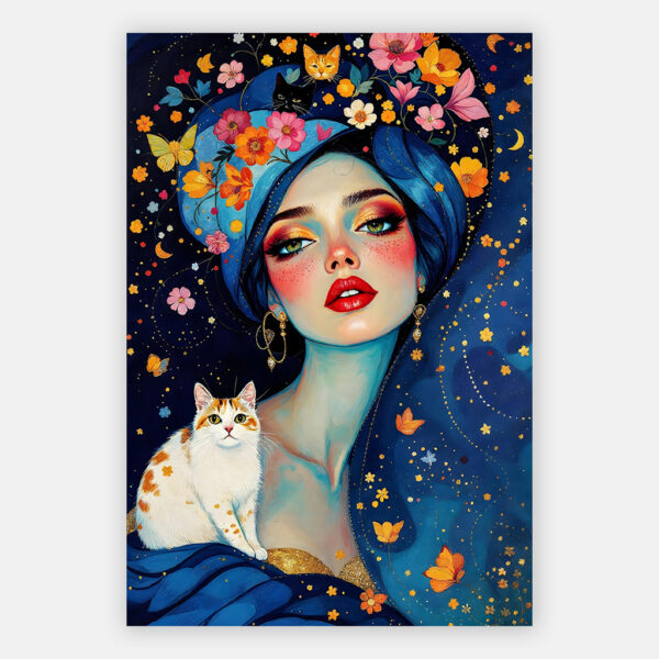 schilderij vrouw met katten