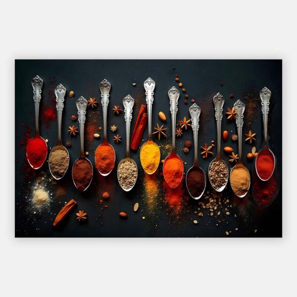 Zilveren lepels met kruiden schilderij